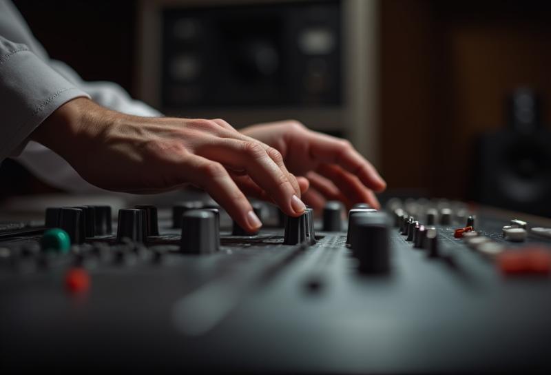 Hands adjusting knobs on professional audio equipment