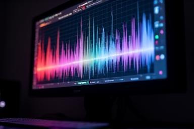 Complex sound wave graphic displayed on a computer monitor